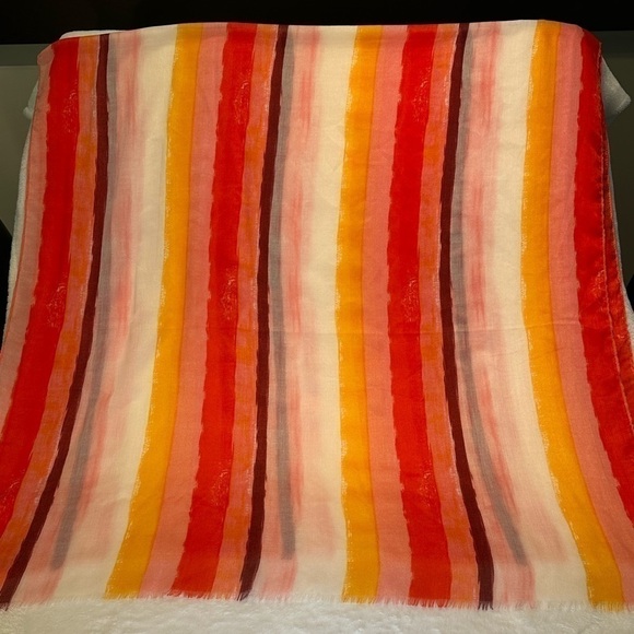 Janice Apparel Women's Striped Print Orange White Long Scarf Cover Up Kimono - Picture 4 of 5